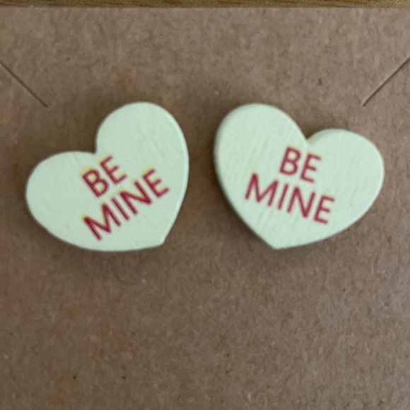 Valentine's Day Violet Confetti Wood Conversation Heart Earrings 1 Set Hand Made - Picture 5 of 8